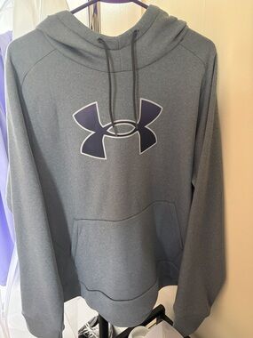 Under Armour Slate Gray Pullover Hoodie with Navy Logo